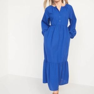 Old Navy | Dresses | Nwt Blue Longsleeve Seersucker Allday Midi Swing Dress  Multiple Sizes | Poshmark